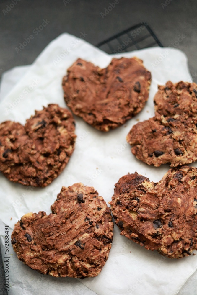 Homemade Chocolate Cookies Heart Shape Isolated Photo Homemade Chocolate Cookies Heart Shape Isolated Photo
