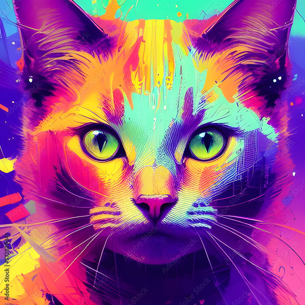 Colorful Generative AI Feline Portrait: An Artistic Expression of a Beautiful Cat in Vibrant Hues