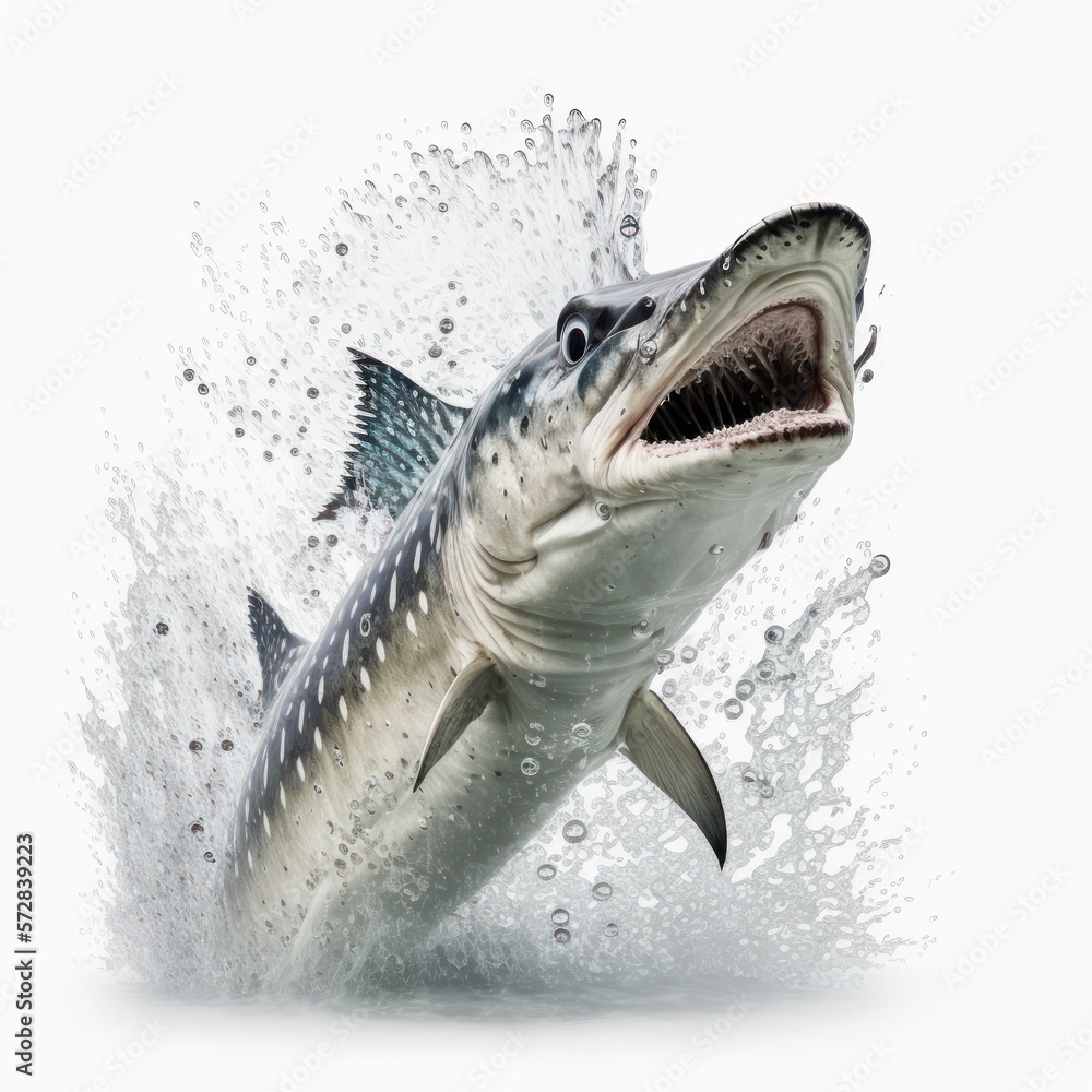 Detailed illustration of a saltwater barracuda fish jumping out from