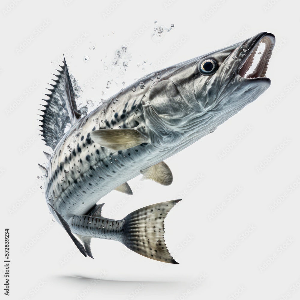 Detailed illustration of a saltwater barracuda fish jumping out from