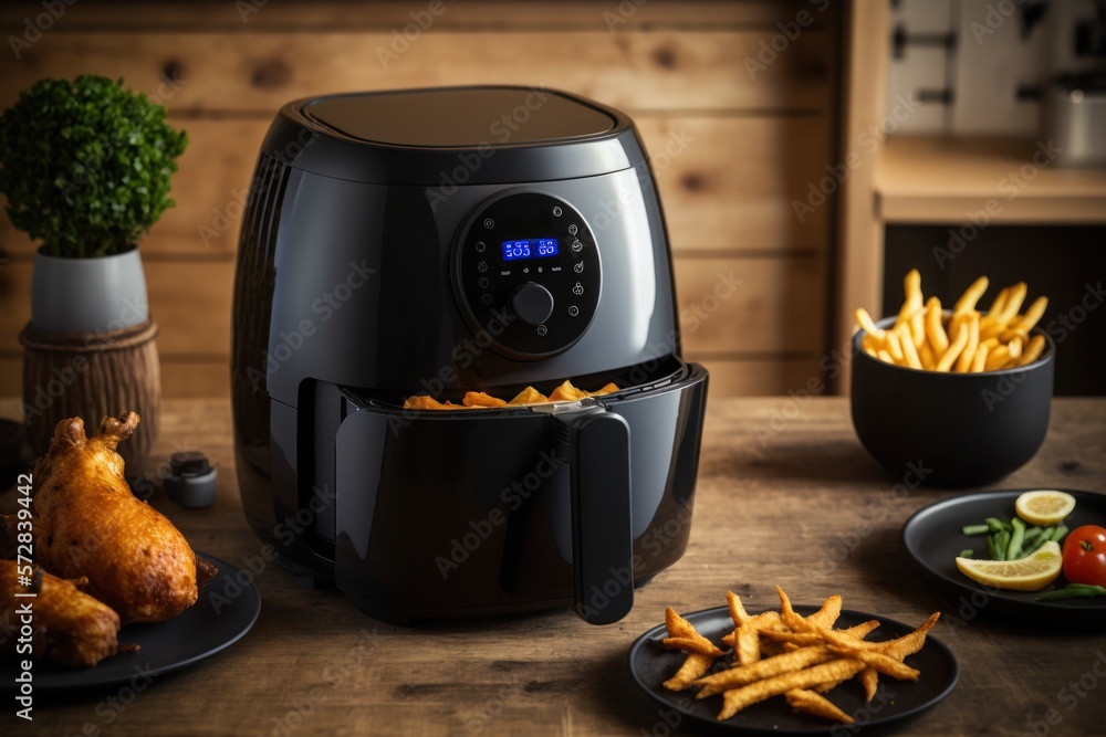 air fryer appliance is on white marble table in nice interior design  kitchen dinning room of house. Generative Ai 28299295 Stock Photo at  Vecteezy