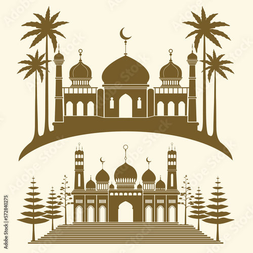 illustration of islamic mosque with trees