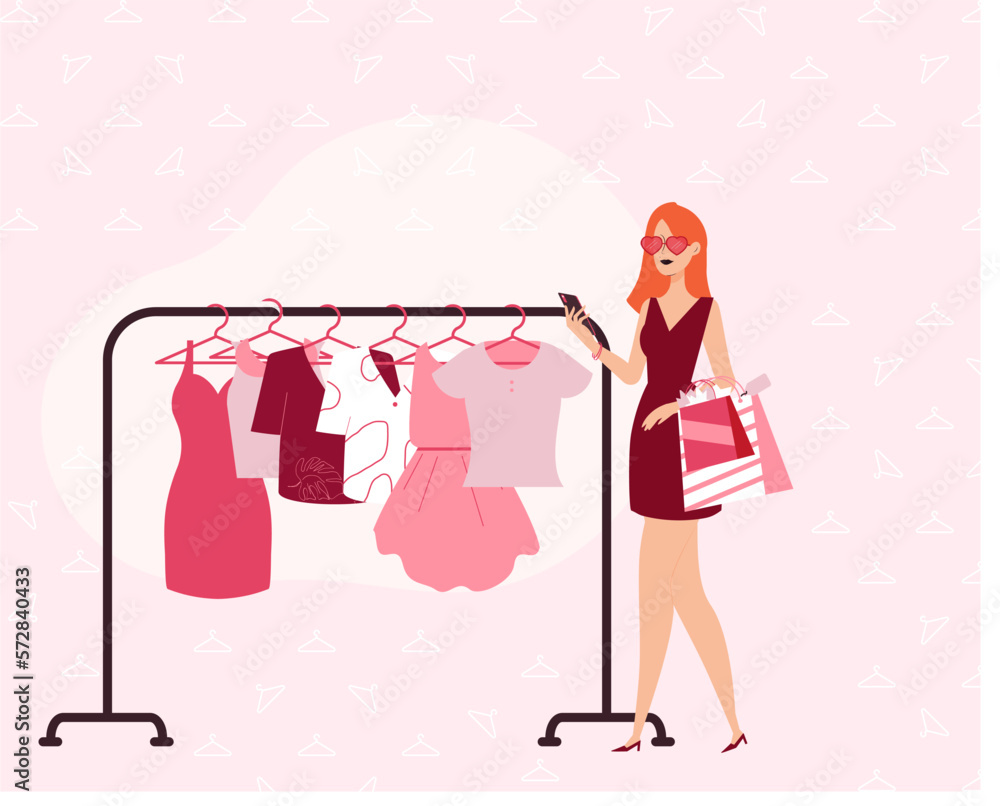 vector illustration of a woman shopping in a boutique vector illustration of a woman shopping in a boutique