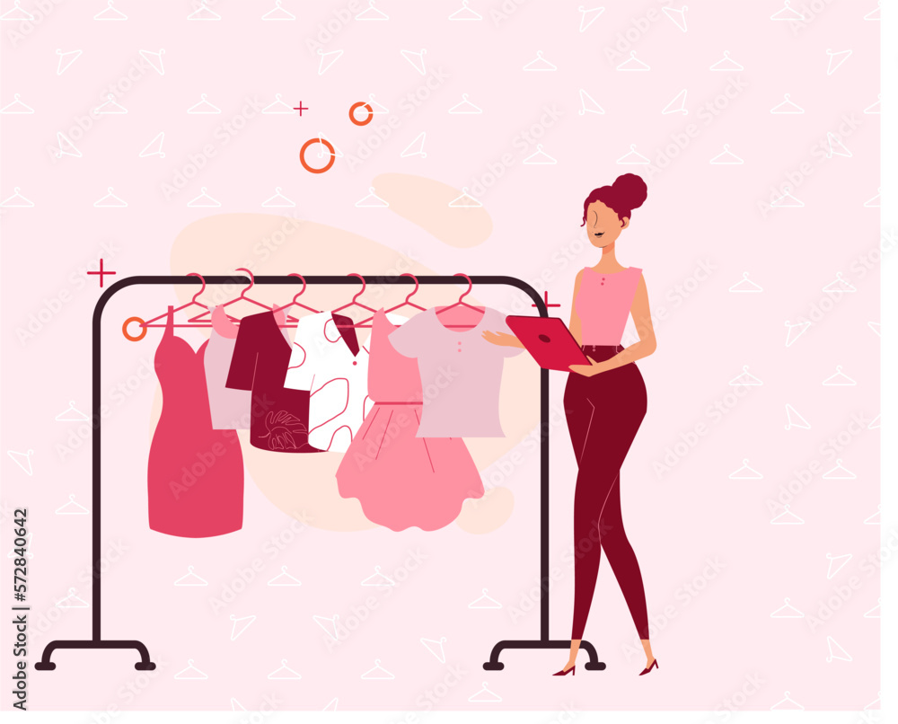 vector illustration of a woman shopping in a boutique vector illustration of a woman shopping in a boutique