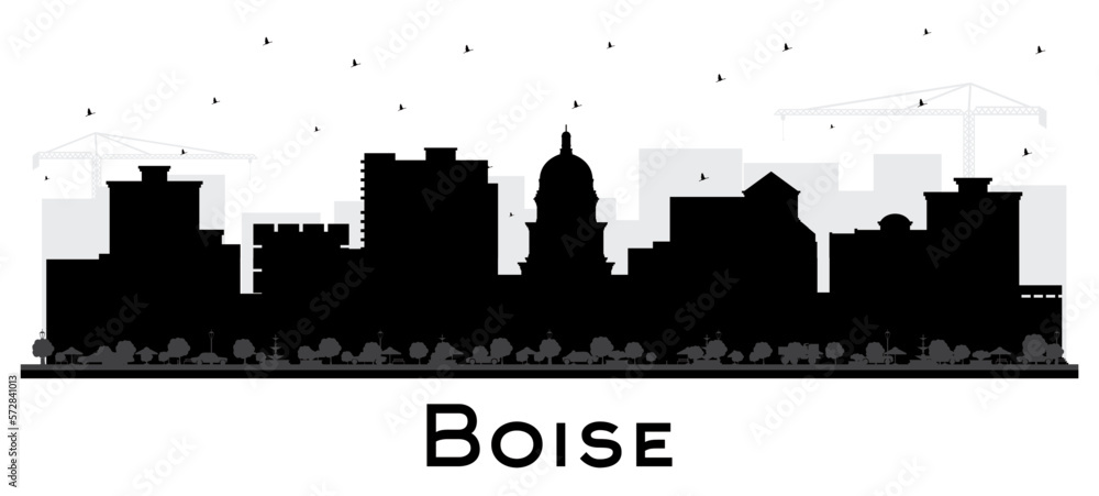 Boise Idaho City Skyline Silhouette with Black Buildings Isolated on White. Vector Illustration. Boise USA Cityscape with Landmarks.