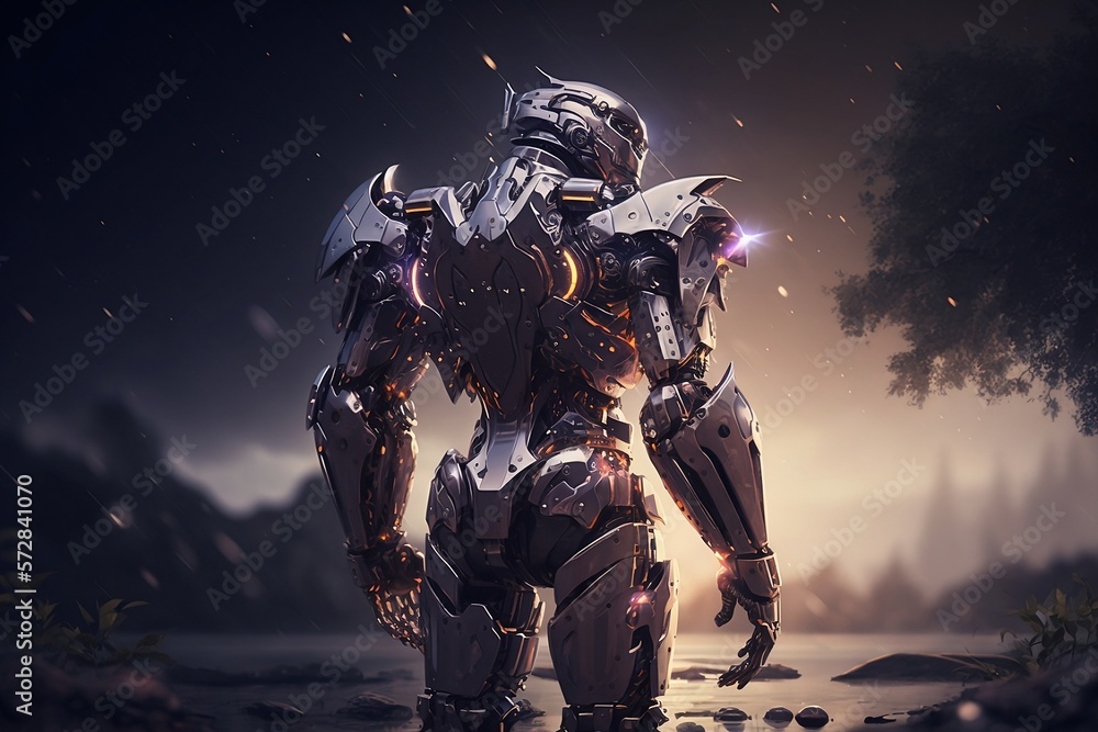 Fototapeta premium The Brave Robot: Standing at Attention, Ready to Face the Unknown