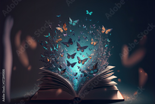 magic book with butterflies Generative AI