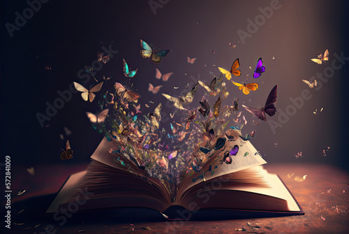 magic book with butterflies Generative AI