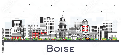 Boise Idaho City Skyline with Color Buildings Isolated on White. Vector Illustration. Boise USA Cityscape with Landmarks.