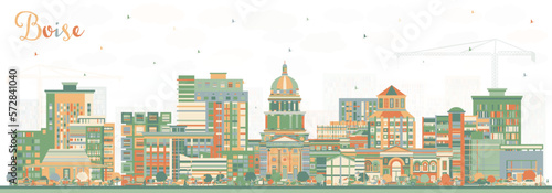 Boise Idaho City Skyline with Color Buildings. Vector Illustration. Boise USA Cityscape with Landmarks.