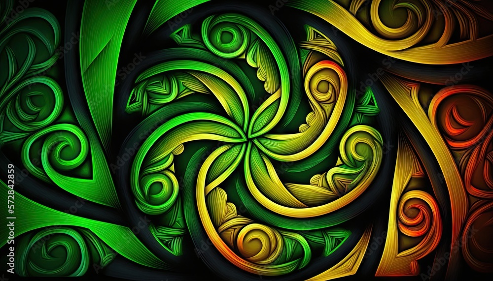 Saint Patrick's Day Geometric Shapes with Fractal patterns and Bold color palette : A Beautiful Unique Colorful and Bold 3D Rendering Wallpaper Template for Celebration (generative AI)
