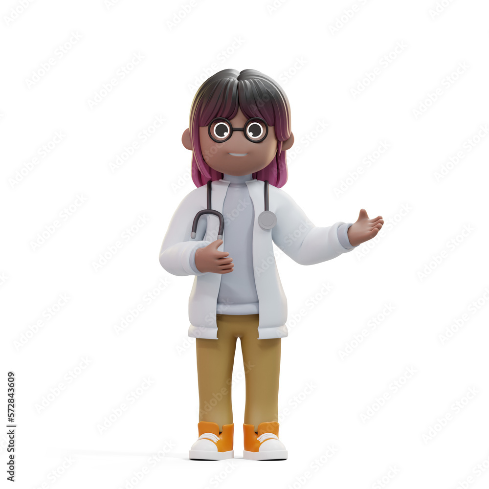 3d character of a doctor or dentist in the medical world with a stethoscope in a greeting pose isolated 3d character of a doctor or dentist in the medical world with a stethoscope in a greeting pose isolated