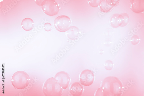 Beautiful Pink Soap Bubbles Abstract Background. Defocus, Blurred Celebration, Romantic Love ValentinesTheme. Circles Bubbles. Freshness Soap Sud Bubbles Water