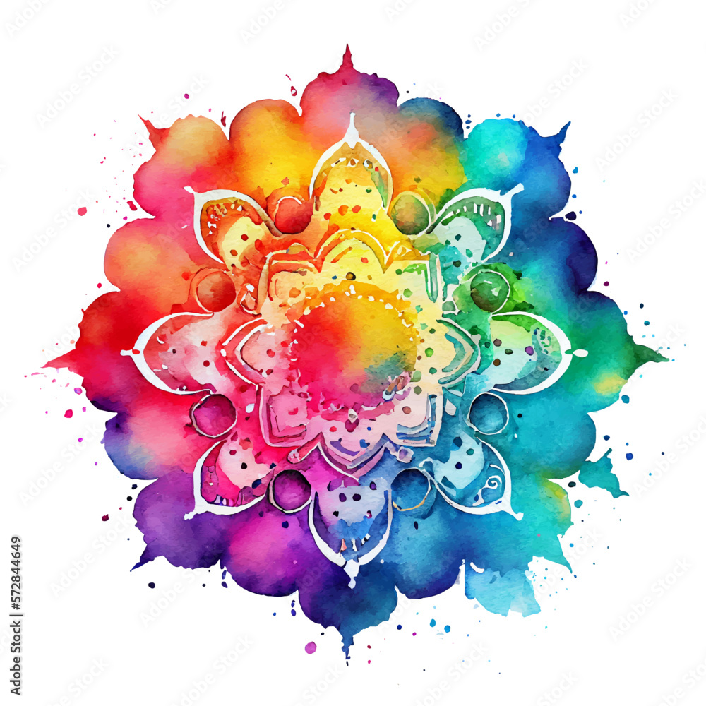 watercolor vector illustration of colorful mandala isolated on white background - obrazy, fototapety, plakaty 