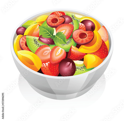Healthy fresh fruit salad in a bowl vector illustration