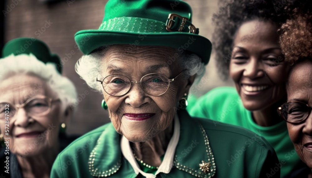 Beautiful Saint Patrick's Day Parade Celebrating Diversity Equity and Inclusion: Multiracial Elderly Women in Festive Green Attire Celebration of Irish Culture and Happiness (generative AI) Beautiful Saint Patrick's Day Parade Celebrating Diversity Equity and Inclusion: Multiracial Elderly Women in Festive Green Attire Celebration of Irish Culture and Happiness (generative AI)