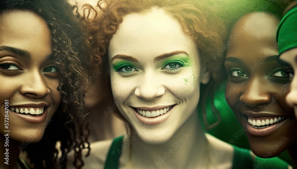 Beautiful Saint Patrick's Day Parade Celebrating Diversity Equity and Inclusion: Multiracial Women in Festive Green Attire Celebration of Irish Culture and Happiness (generative AI) Beautiful Saint Patrick's Day Parade Celebrating Diversity Equity and Inclusion: Multiracial Women in Festive Green Attire Celebration of Irish Culture and Happiness (generative AI)