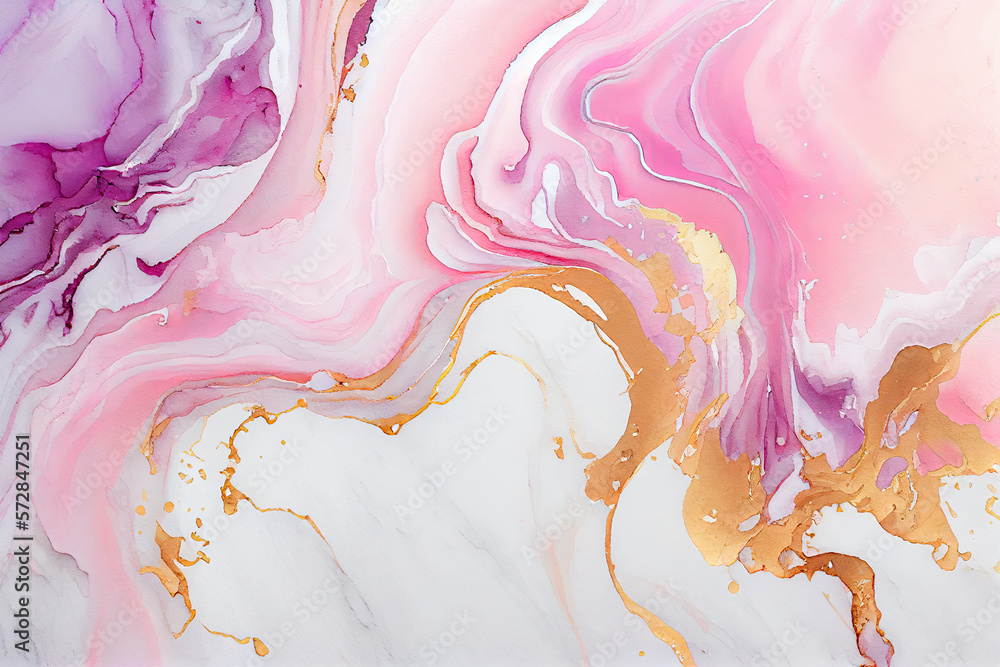 Captivating alcohol ink colors meld together to create a translucent and visually striking design with an abstract multicolored marble texture background. Generative AI.