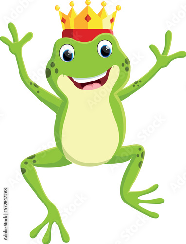 Cartoon happy frog king, isolated on white background