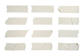 Old adhesive tape set isolated on transparent background. Png realistic design element.