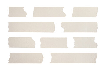 Old adhesive tape set isolated on transparent background. Png realistic design element.