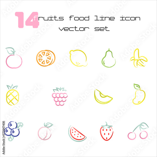 set of fruits icons brush style