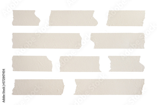 Old adhesive tape set isolated on transparent background. Png realistic design element.