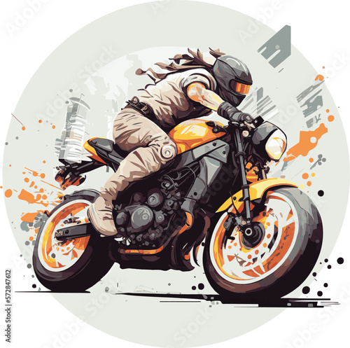 A Man Riding on Fashion Motocross Motorcycle Abstract Circle Background, Best Use for Sticker.