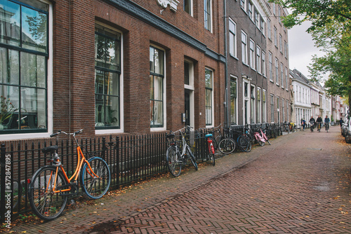 A brick building and a bicycle