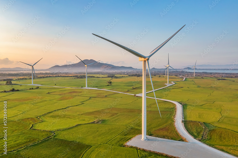 Panoramic View Of Wind Farm Or Wind Park With High Wind Turbines For panoramic-view-of-wind-farm-or-wind-park-with-high-wind-turbines-for