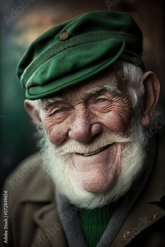 Beautiful Saint Patrick's Day Parade Celebrating Diversity Equity and Inclusion: Caucasian Elderly Man in Festive Green Attire Celebration of Irish Culture and Happiness (generative AI)