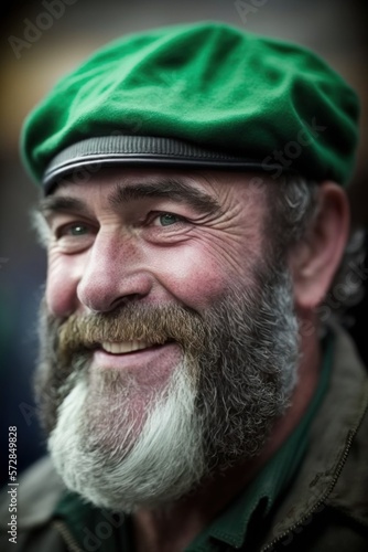 Beautiful Saint Patrick's Day Parade Celebrating Diversity Equity and Inclusion: Irish Man in Festive Green Attire Celebration of Irish Culture and Happiness (generative AI)