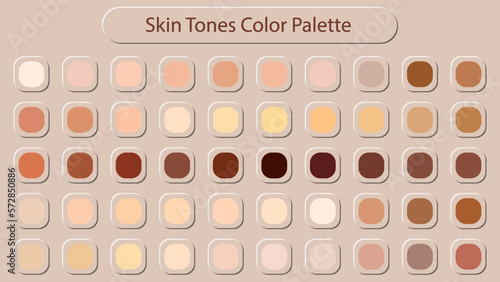 Skin Tones Color Palette Catalog Sample With Complete Range Of Light And Dark Brown Colors. Neomorphism Isolated Vector