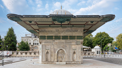 Kilic Ali Pasha Fountain, Kilic Ali Pasa Cesme, or Tophane fountain, an 18th century public water fountain, or Sabil, built by Ottoman sultan Mahmud I, suited at Beyoglu District, Istanbul, Turkey photo