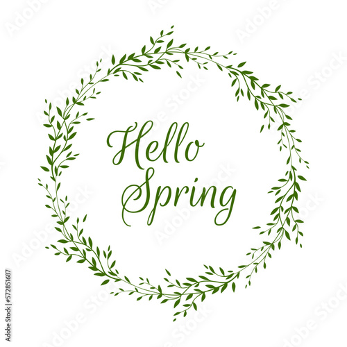Hello spring floral wreath for greeting cards, wedding invitations, blogs, logos, prints and more