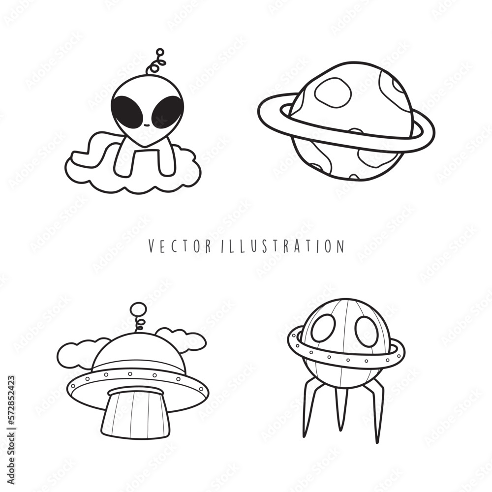 Fototapeta premium UFO cartoon outline