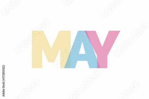 Cheerful multi colored may month text web banner horizontal poster for marketing, advertising, card. Spring series.