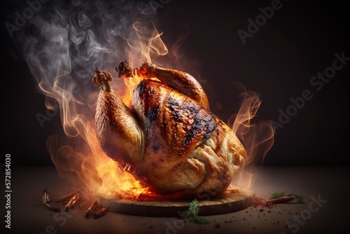 .Fresh and juicy roast chicken AI technology generated image photo
