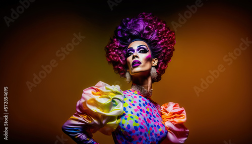 Non-existent person. Happy drag queen having fun.  LGBTQ concept. Generative AI photo