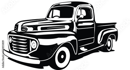 classic retro style monochrome american car illustration 
