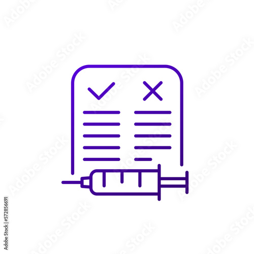 Pros and cons of vaccine shot line icon
