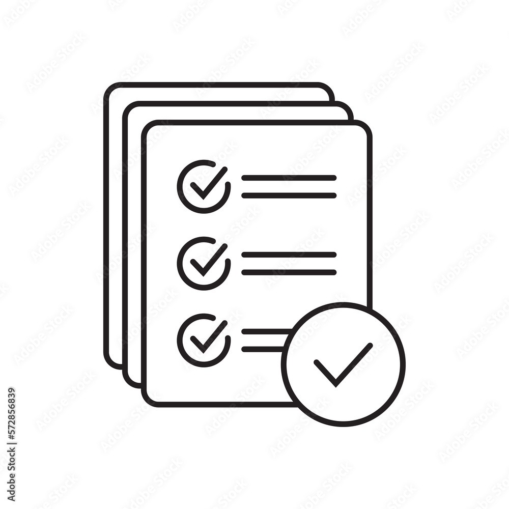 Checklist with mark line icon, report icon on white background. Checklist with mark line icon, report icon on white background.
