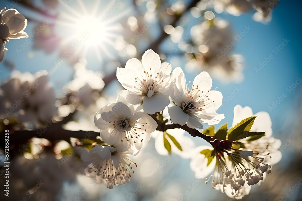 Photos Spring Blooming - White Blossoms And Sunlight In The Sky, Photography made with Generative AI Photos Spring Blooming - White Blossoms And Sunlight In The Sky, Photography made with Generative AI