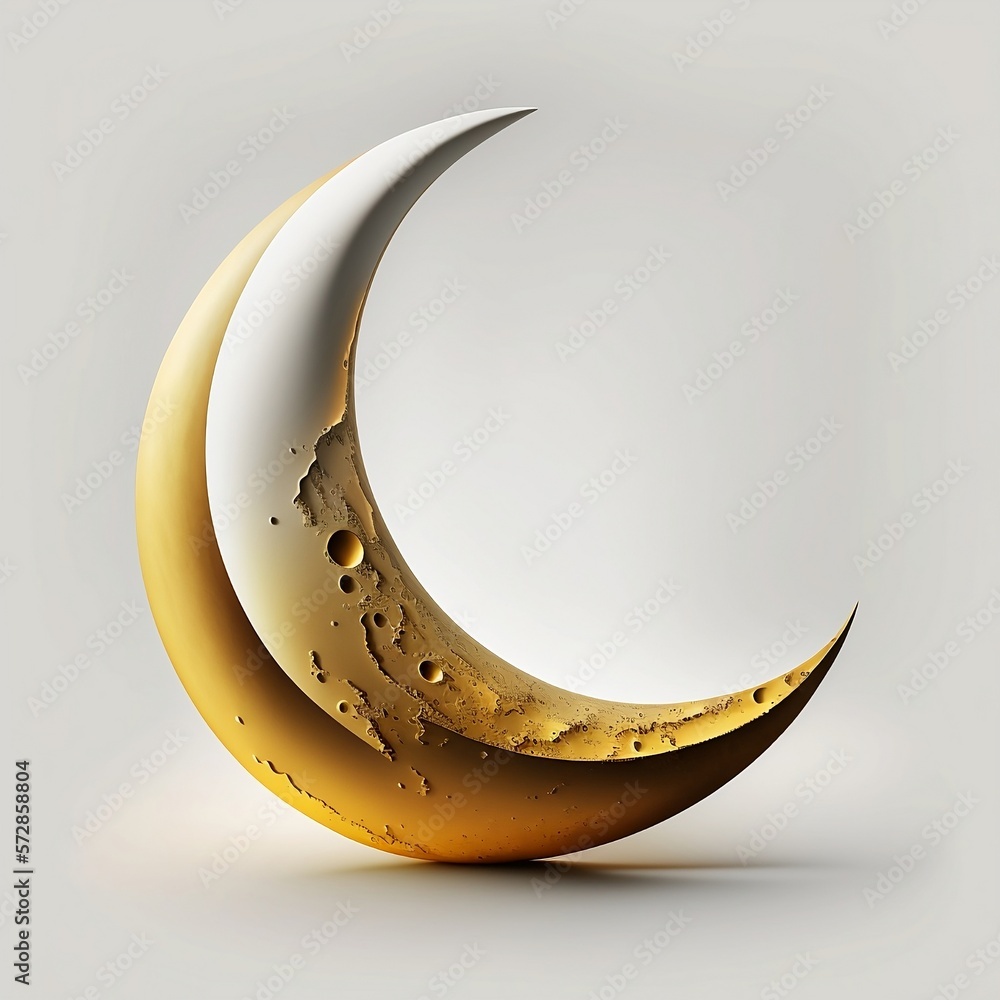 3d White Ramadan Crescent decorated isolated on white background