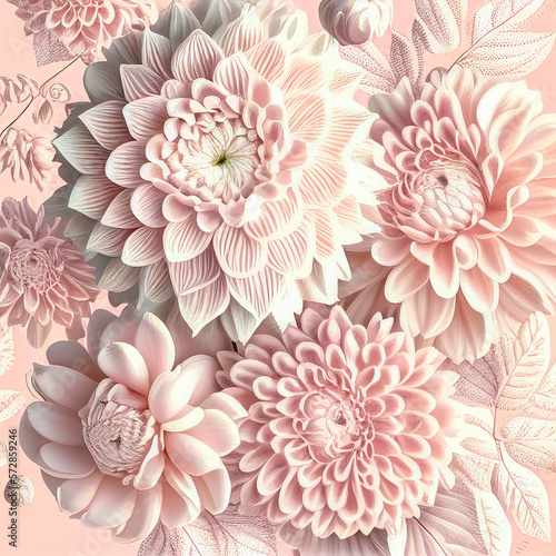 Spring pastel pink background  fresh beautiful Spring flowers  flat lay of romantic  gentle colors  natural minimal concept. Illustration. Generative AI.