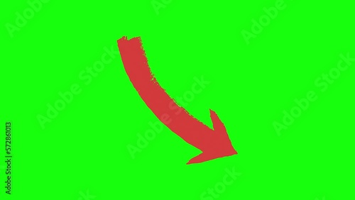Animated Sketchy Hand Drawn Red Arrow on Green Screen Background.