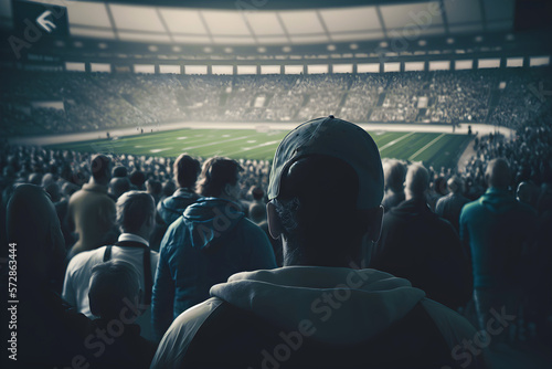 Professional Football Stadium with a Sea of Fans Supporting their Teams, Football Fans Celebrating Victory in a Packed Stadium Background, Soccer Stadium Background with Enthusiastic Fans, generative 