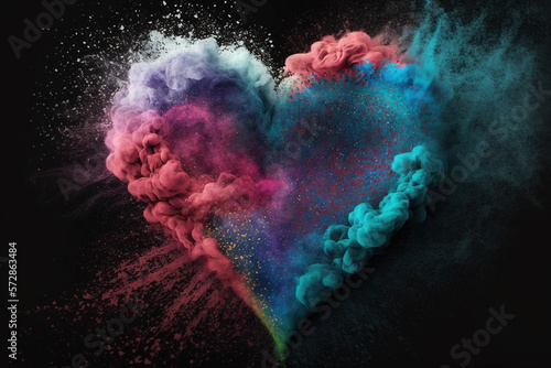 An illustration of a heart made of colorful powder, symbolizing the beauty and energy of love on Valentine's Day. AI generated