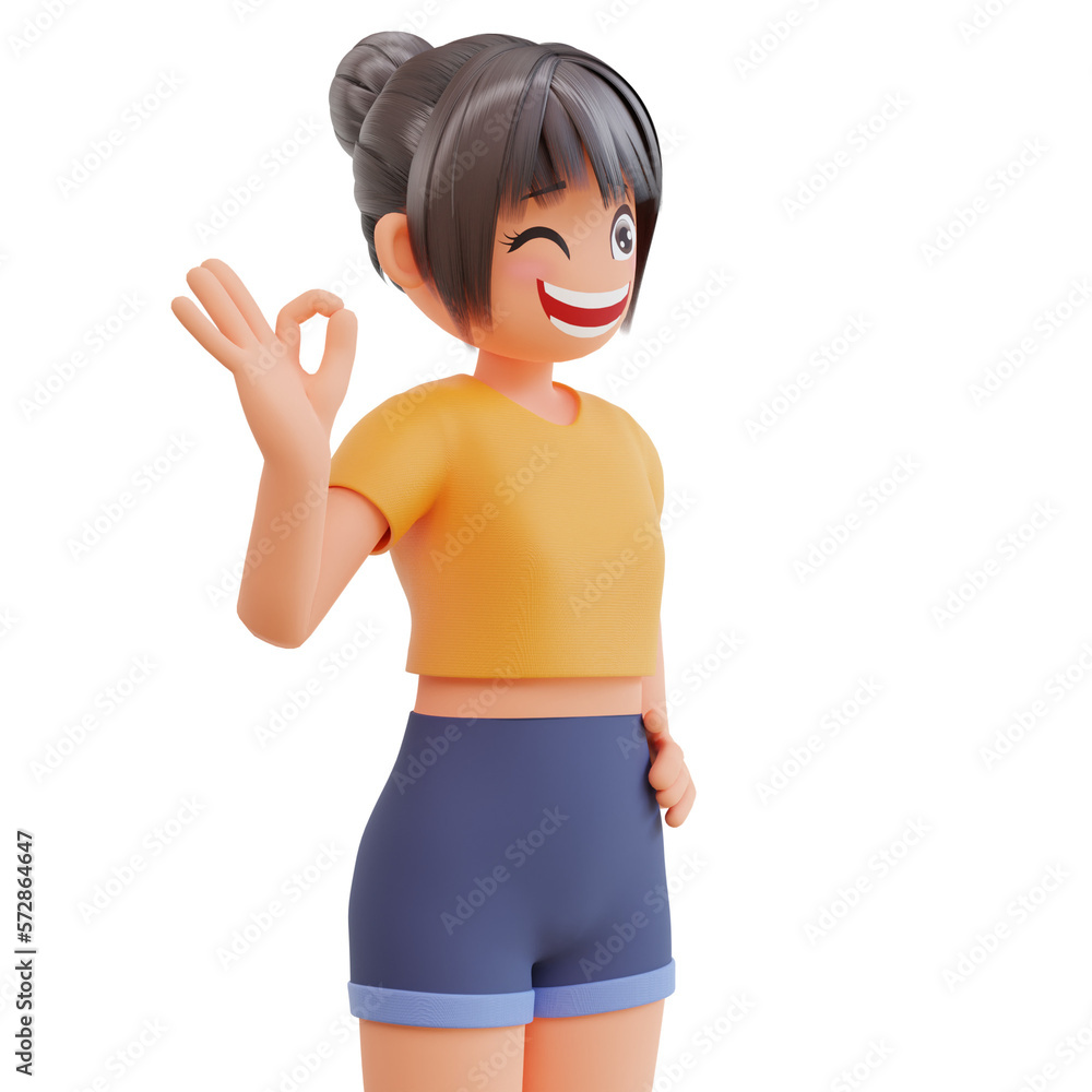 Sexy girls show hand with ok symbol 3d cartoon illustration Sexy girls show hand with ok symbol 3d cartoon illustration