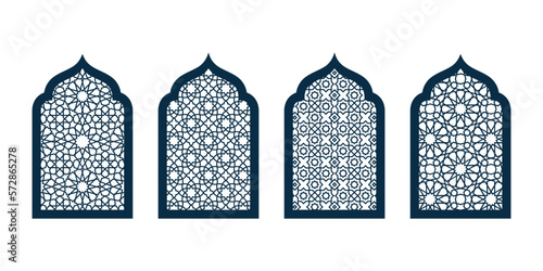 Set of Arabic traditional ornamental doors or windows vector